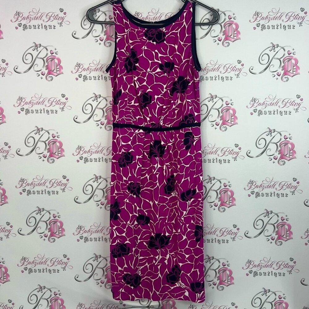 Ann Taylor dress flowers stretchy Pink and Black Floral Midi Dress